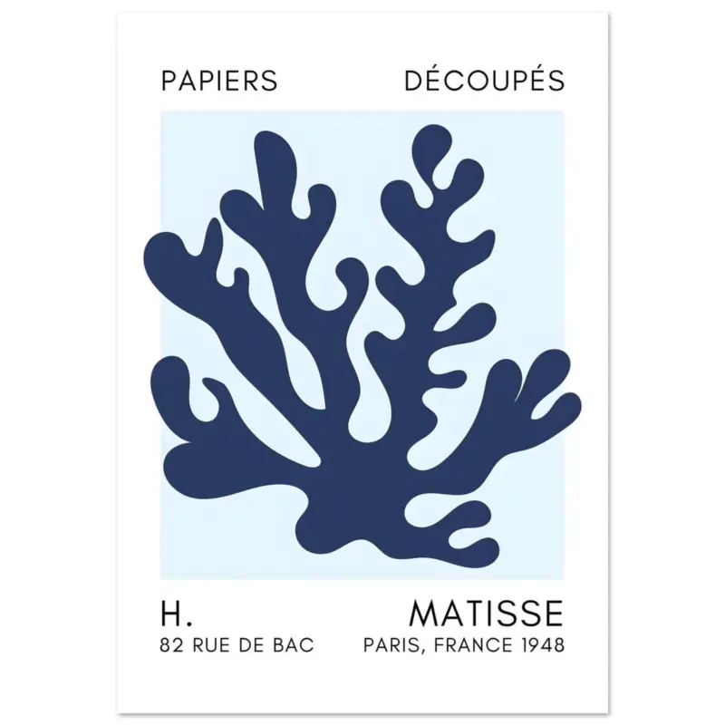 Acheter Direct Artfulprints Poster Matisse – Saltflower shapes navy blue I - 70x100 cm - Blauw