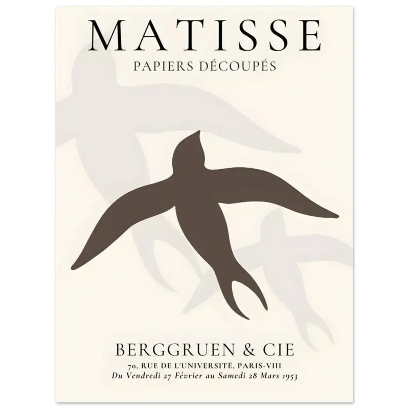 Acheter En Ligne Artfulprints Poster Matisse - Birds silhouettes - 30x40 cm - Bruin