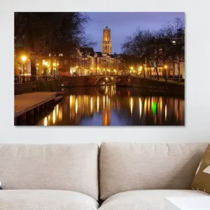 Zicht op Zandbrug en Oudegracht in Utrecht vanaf de Bemuurde Weerd van Donker Utrecht - NL43156M13S75x50 Usine Directe