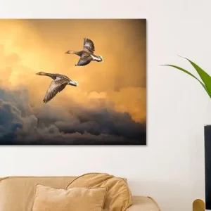 Wilde ganzen tegen spectaculaire wolkenlucht van Inge van den Brande - NL196749M13S80x45 Marque