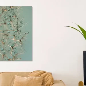 Abstract turquoise: Druppeltjes rusten op een pluizenbol van Marjolijn van den Berg - NL1004114M13S50x75 Offre Du Jour