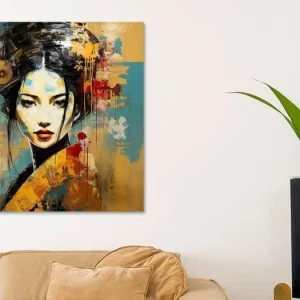 Abstract moderne Geisha in bordeaux rood en oker geel van Lauri Creates - NL1357774M13S60x60 Offre Limitée