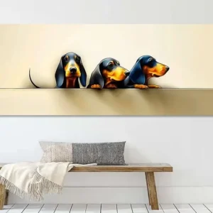 3 Teckels kijken over een muur van KRAB - NL1421568M13S90x35 Nouvel Arrivage