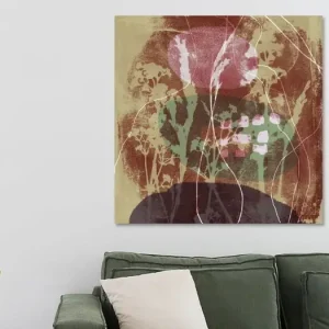 Abstract Retro Botanisch. Bloemen, planten en bladeren in beige, bruin, rood, groen van Dina Dankers - NL1089893M13S60x60 Prix Choc