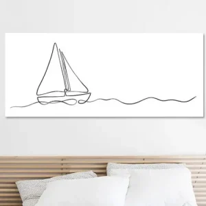 Zeilboot op zee - maritiem schilderij lijntekening van Studio Hinte - NL878380M13S95x40 Solde