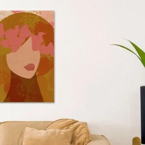 70s Retro portret in oker, roze vintage bloemenpatroon van Dina Dankers - NL1742117M13S50x75 Satisfait Ou Remboursé