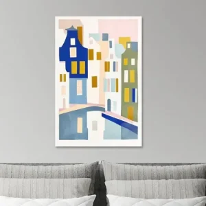 Abstract Amsterdamse Huisjes, Damrak van Caroline Drijber Guérain - NL1427709M13S50x75 Paiement Sécurisé